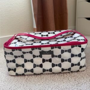 Kate Spade Black and White Bow Cosmetic Bag with Pink Trim